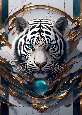 White Tiger with Blue Orb Portrait