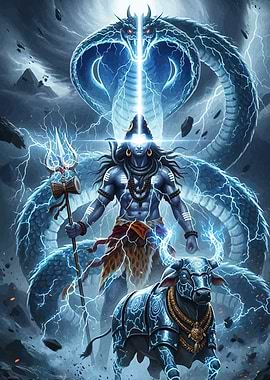 Lord Shiva with Nandi and Cobra