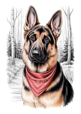 German Shepherd with Bandana Portrait