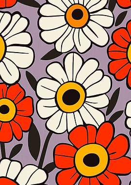 Retro Floral Pattern with Daisies