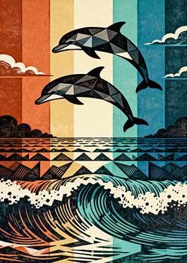 Geometric Dolphins Ocean Art