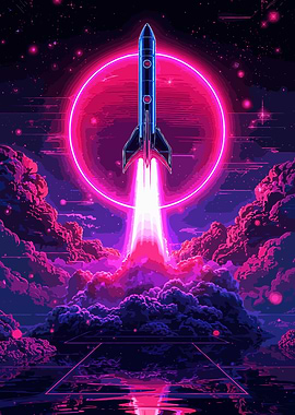 Neon Rocket Launch Illustration