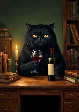 Sophisticated Cat with Wine