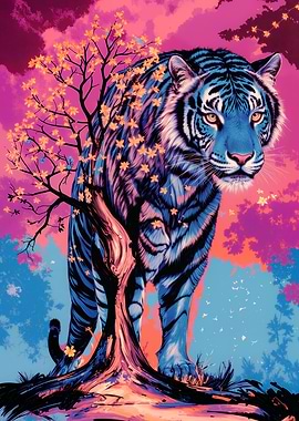 Blue Tiger with Blossoms