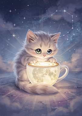 Kitten with Moon Cup