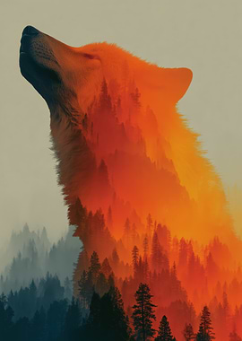 Wolf and Forest Double Exposure Art