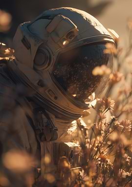 Astronaut in Field of Flowers