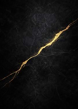 Golden Fracture – Black & Gold Abstract Minimal Art