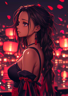 Anime Girl with Lanterns Background