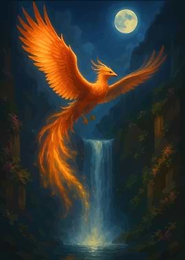 Phoenix Rising Over Waterfall
