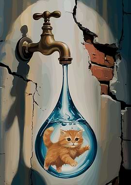 Kitten in Water Drop Illustration