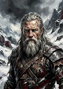 Warrior in Snowy Mountain Landscape