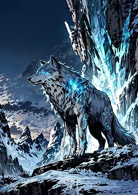 Electric Wolf in Snowy Landscape