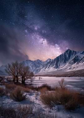 Milky Way over Snowy Mountains