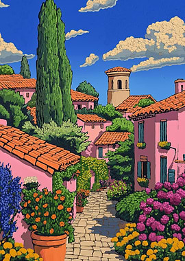 Colorful Italian Village Scene