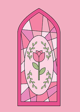 Pink Rose Stained Glass Window Illustration