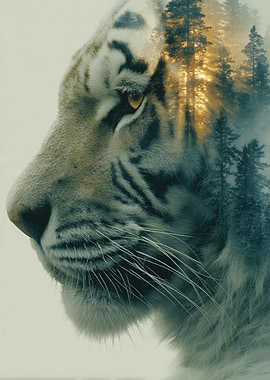 Tiger and Forest Double Exposure Portrait