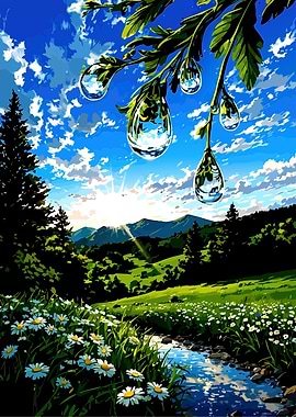 Nature scene with water droplets