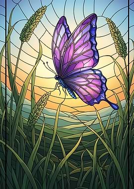 Butterfly in Stained Glass Style