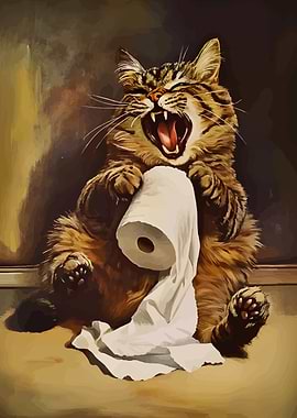Cat with Toilet Paper Painting