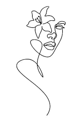 Minimalist Woman with Flower Line Art