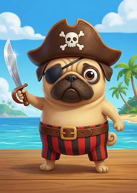 Pirate Pug on Tropical Island