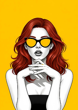 Woman with Sunglasses on Yellow Background