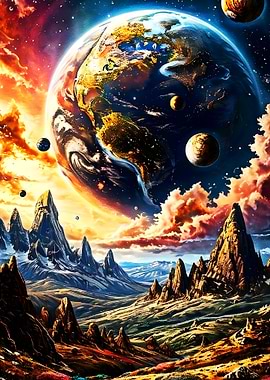 Exoplanet landscape with Earth-like planet