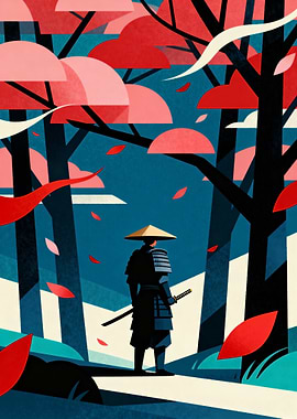 Samurai in Autumn Forest