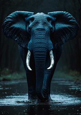 Majestic Elephant in the Rain