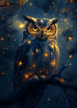 Mystical Owl Perched at Night