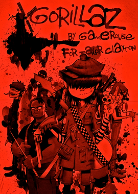 Gorillaz Band Portrait in Red