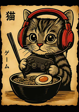 Gamer Cat with Ramen