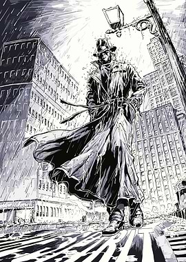 Man in Trench Coat in Rain