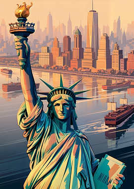 Statue of Liberty and New York
