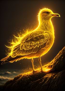Golden Seagull on Rock