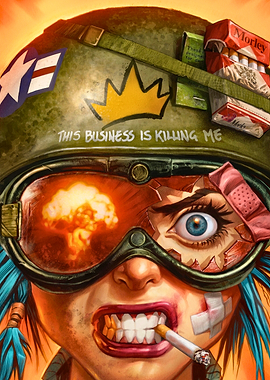 Apocalyptic Soldier Woman with Cigarette