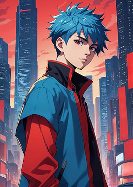 Anime Boy in Cityscape