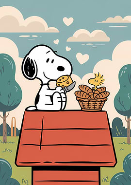 Snoopy and Woodstock Picnic on Doghouse