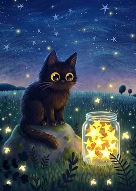 Black Cat with Star Jar