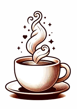Stylized Coffee Cup with Rising Steam