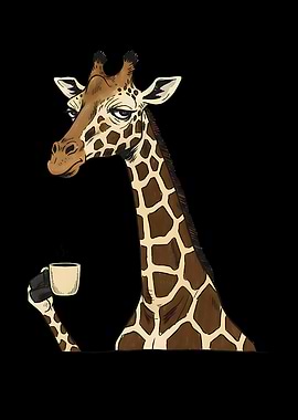 Giraffe with Coffee Cup Illustration
