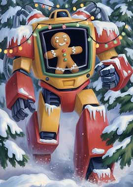 Christmas Robot with Gingerbread Man