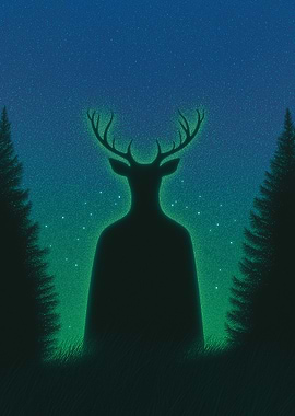 Mystical Deer Silhouette in Forest Night