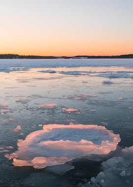 Frozen Lake at Sunset