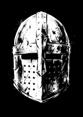 Crusader Helmet Black and White Art