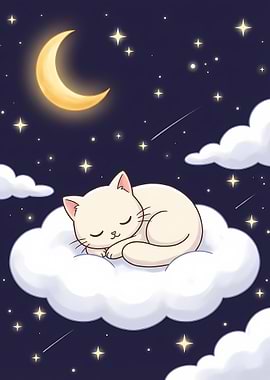Sleeping Cat on Cloud at Night