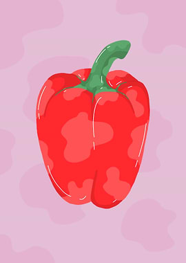 Red Pepper Illustration on Pink Background