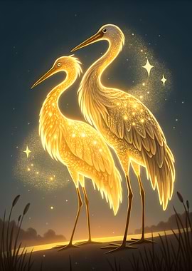 Golden Storks in the Night