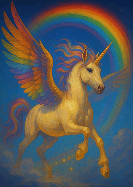 Golden Unicorn Pegasus Rainbow
